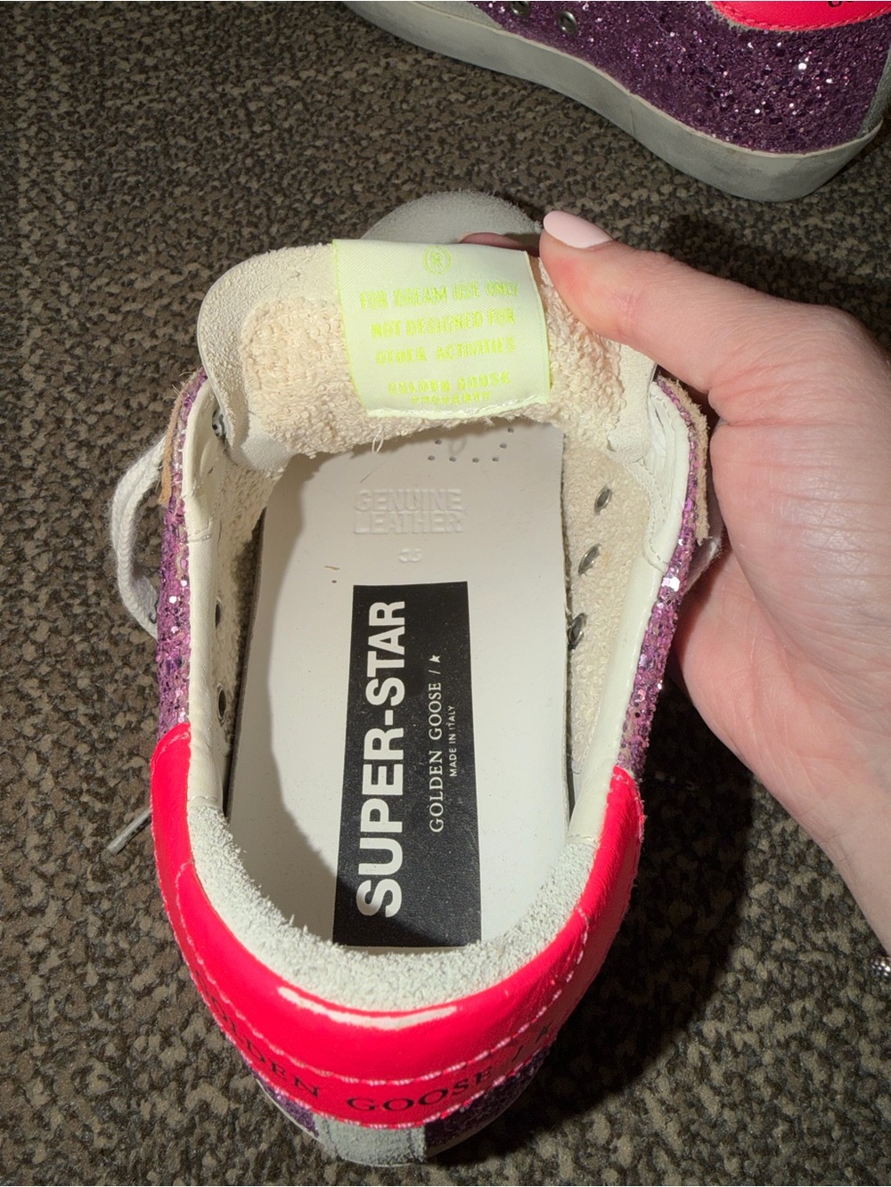 Golden Goose Women’s Purple Glitter & Leopard Trim Superstar Sneakers - Picture 5 of 5